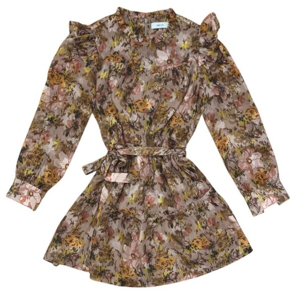 Greylin Floral Ruffle Long Sleeve Belted Dress Medium Multicolor - Picture 4 of 12